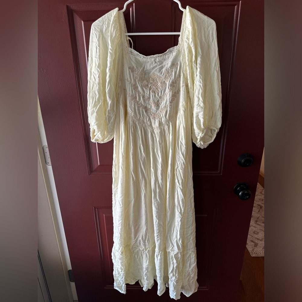 Cream In Loom Dress with Beige Floral Embroidery